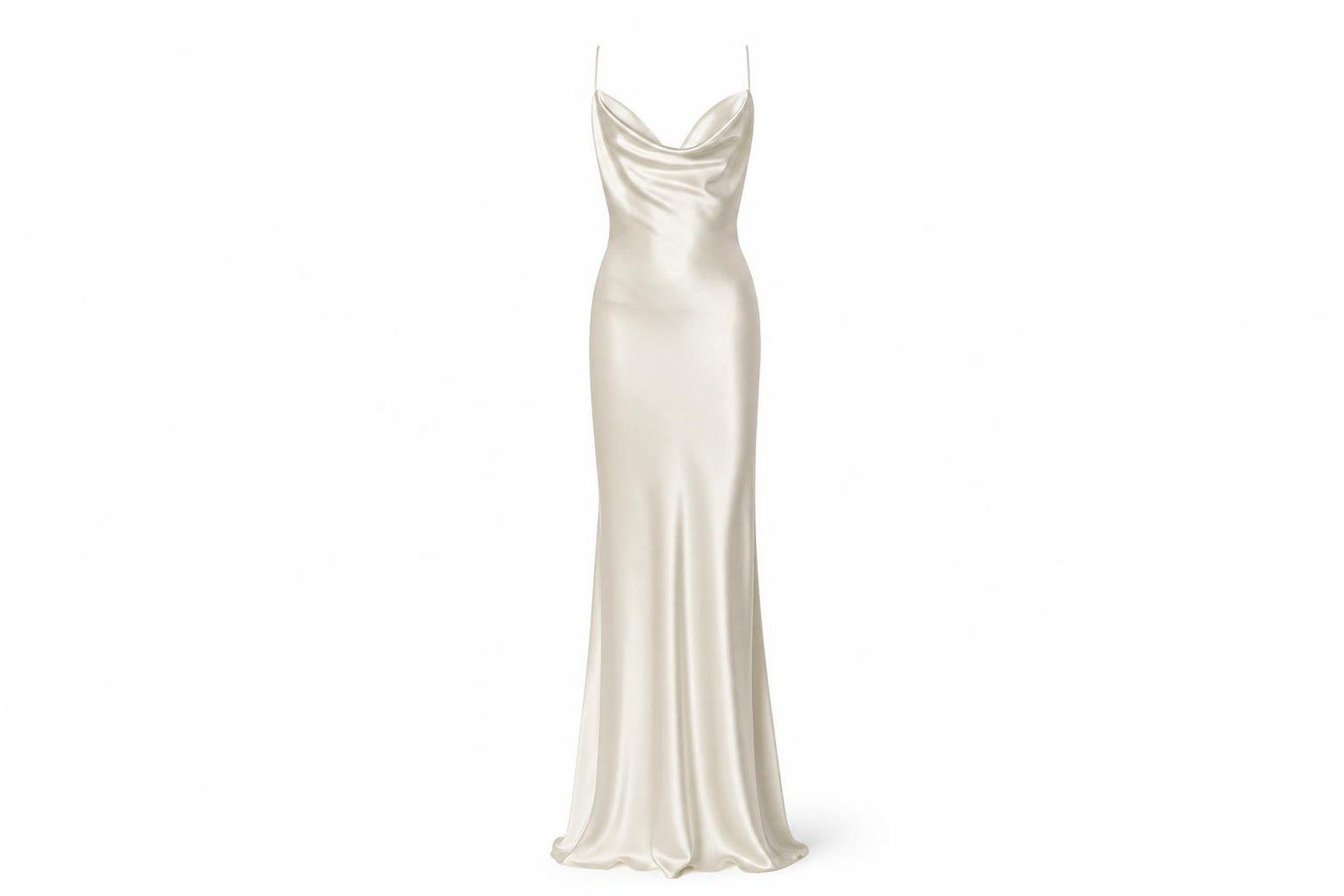 A floor-length satin evening dress, shown in the selected color
