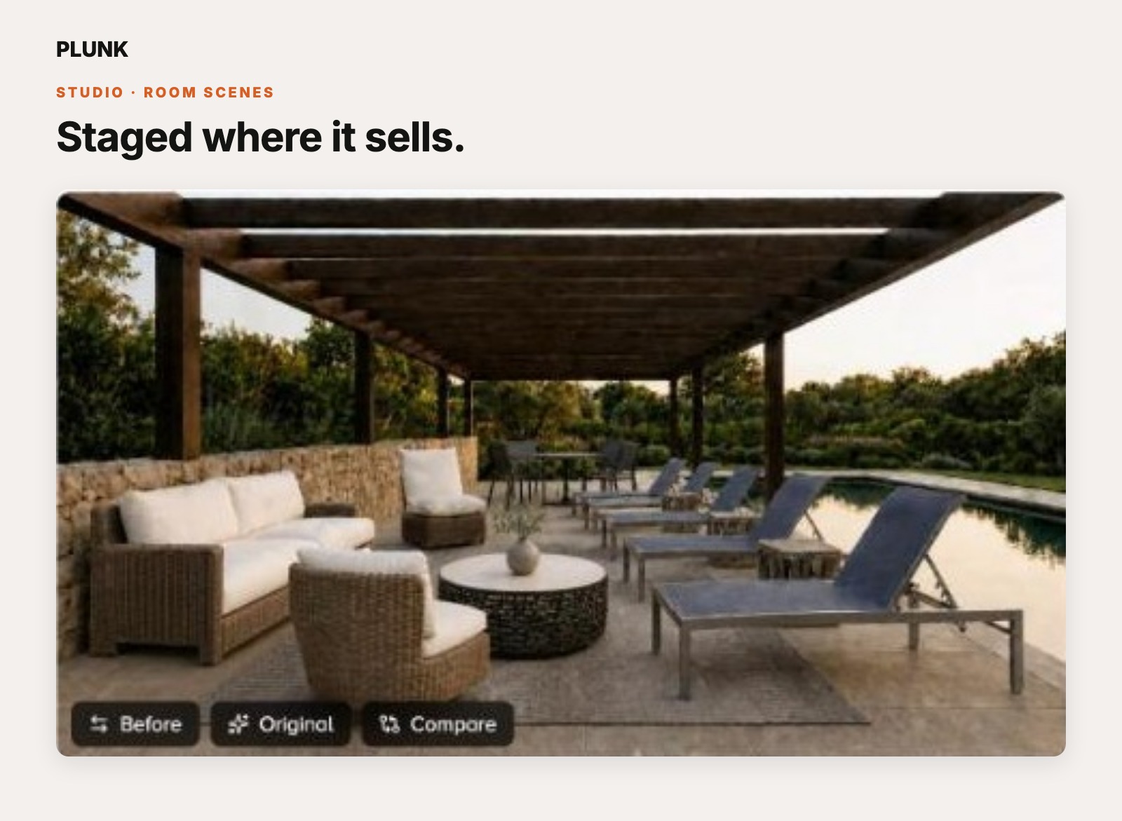 A staged poolside scene with the product placed in it